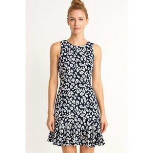 Banana Republic Dress Women's 4 Blue White Print Sleeveless Ruffled Bottom